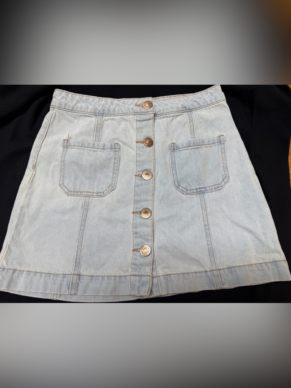 Light Wash Button-Front Denim Mini Skirt